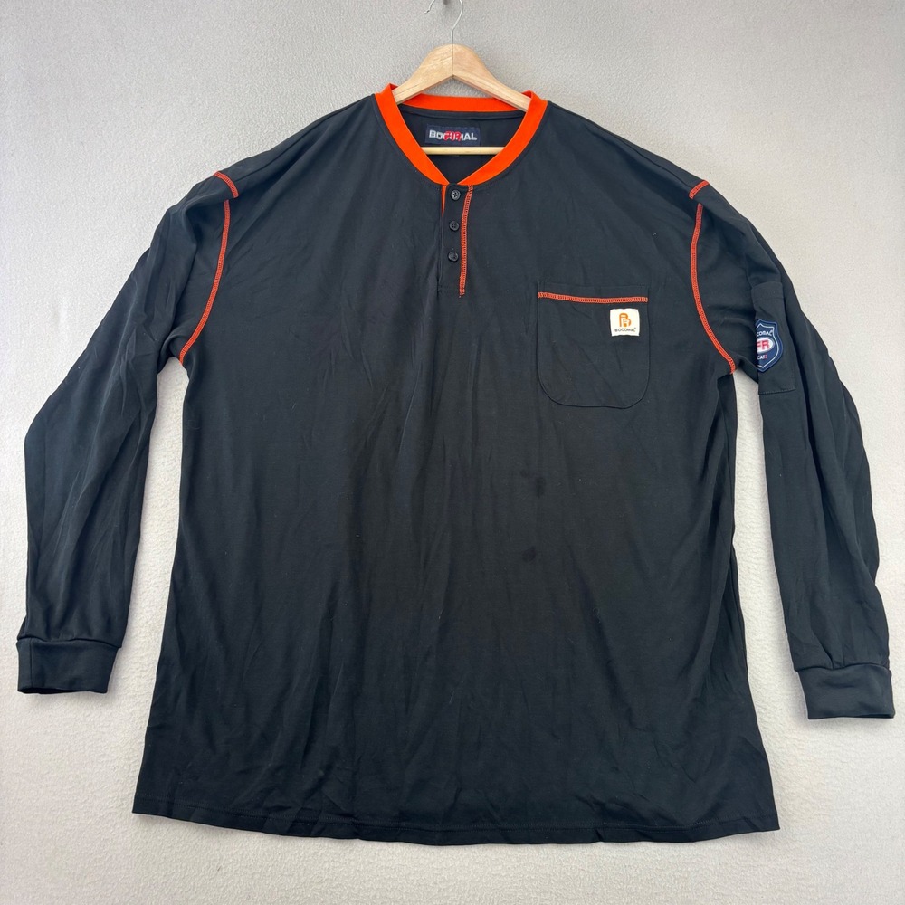 Bocomal FR Henley Shirt Mens 3XL Black Flame Resistant CAT2 Workwear Pocket